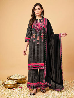 INDDUS - Women Motifs Printed Mirror Embroidered Kurta with Palazzo and Dupatta