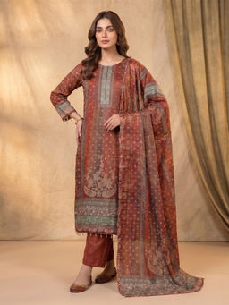 INDDUS - Women Pure Crepe Paisley Embellished Kurta with Pant and Dupatta
