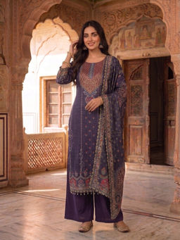 INDDUS - Women Floral Printed and Mirror Embroidered Kurta with Pant and Dupatta