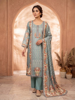INDDUS - Women Pure Crepe Floral Embellished Kurta with Pant and Dupatta