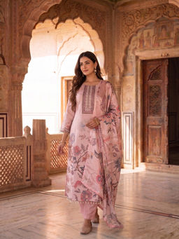 INDDUS - Pure Crepe Women Floral Printed Embellished Kurta with Pant and Dupatta