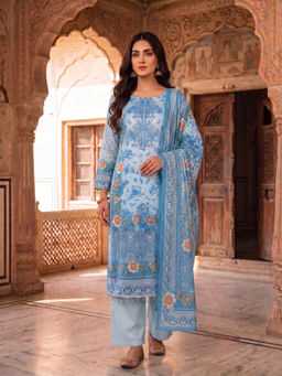 INDDUS - Women Crepe Floral Printed Embellished Kurta with Pant and Dupatta
