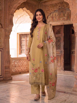 INDDUS - Women Floral Printed Beads and Stone Work Kurta with Pant and Dupatta