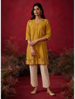 Lakshita - Yellow A-Line Resham Kurta with Pant