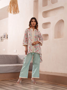 M MARCH LABEL - Aqua Women Floral Print Kurta with Pant