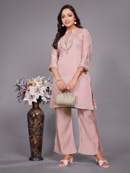 M MARCH LABEL - Powder Pink Mirror Work Kurta with Pant
