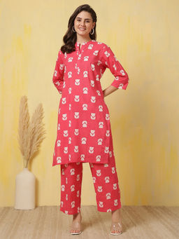 M MARCH LABEL - Red Indie Print Women Cotton Kurta with Pant