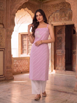 INDDUS - Women Leheriya and Beads Embroiderd Kurta with Pant