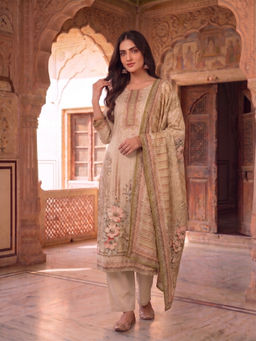 INDDUS - Women Muslin Silk Floral Printed Sequin Embroidered Kurta with Pant and Dupatta