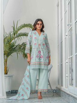 M MARCH LABEL - Blue Udaipuri Womens Kurta with Pant and Dupatta