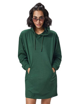The Souled Store - Solids Hoodie Dress: Olive Green Hooded Dress