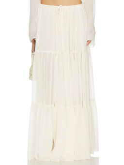 Arcina Ori - Alessandra Womens Tiered Drawstring Maxi Skirt Cream