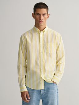 GANT - Men Yellow Regular Untucked Wide Broadcloth Stripe Button Down Shirt