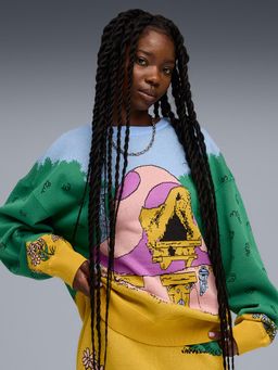 Puma - X FENTY X SMURFS Knit Crew Oversized Printed Multi-Color Sweatshirt