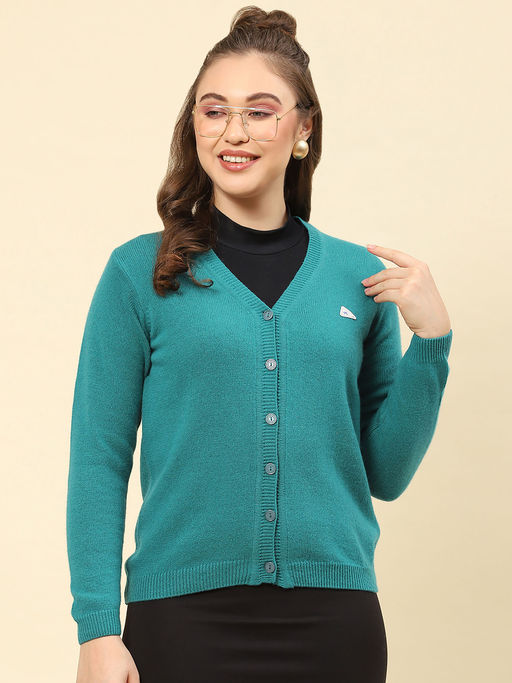 Monte Carlo Turquoise Cardigan Womens Buy Women Green Jaquard Wool