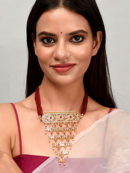 Silvermerc Designs - Gold Plated Ethnic Meenakari Layered Necklace