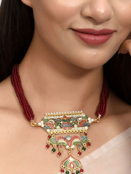 Silvermerc Designs - Gold Plated Meenakari Layered Necklace