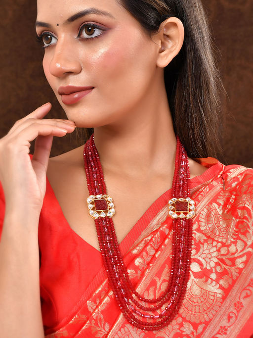 Silvermerc Designs Kundan Pendant Red Bead Necklace