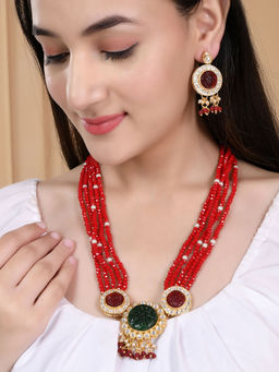 Silvermerc Designs - Gold Plated Beads Meenakari Jewellery Set