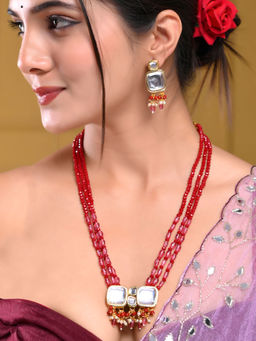 Silvermerc Designs - Bridal Red Beaded Necklace And Earrings Set