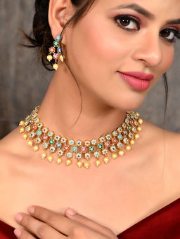 Silvermerc Designs - Gold Plated American Diamond Floral Heavy Jewellery Set