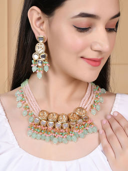 Silvermerc Designs - Gold Plated Long Layered Kundan Jewellery Set