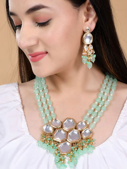 Silvermerc Designs - Gold Plated Kundan Long Layered Jewellery Set