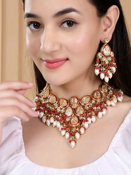Silvermerc Designs - Pearl Kundan Gold Plated Jewellery Set