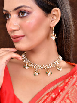 Silvermerc Designs - Gold Tone Pearls Jewellery Set With Earrings