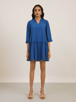 Attic Salt - Loose Fitted Solid Blue Dress