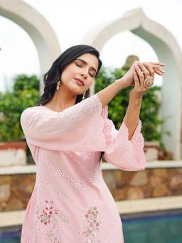 Vaamsi - Pink Pure Cotton Solid Embroidered Co-Ord Set