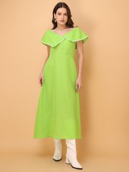 PURVAJA - Women Solid Green A-Line Midi Dress
