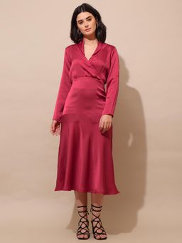 PURVAJA - Women Solid Pink Flapping Midi Dress