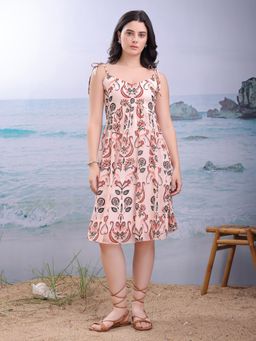 PURVAJA - Printed Peach Mermaid Knee Dress
