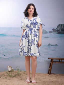 PURVAJA - Printed Blue Fit and Flare Mini Dress