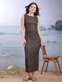 PURVAJA - Printed Brown Bodycon Midi Dress