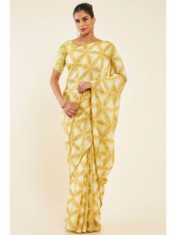 Soch - Women Mustard Chiffon Embellished Saree with Unstitched Blouse