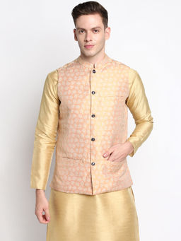 Devoiler - Men Peach Coloured Woven Nehru Jacket