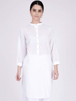 First Resort by Ramola Bachchan - White Nehru Collar Kurta