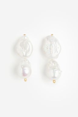 H&M - Women White -Plated Pearl Pendant Earrings