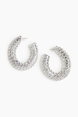 H&M - Women Silver Rhinestone-Embellished Hoop Earrings