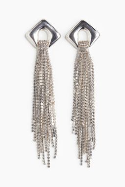 H&M - Women Silver Long Rhinestone-Chain Earrings