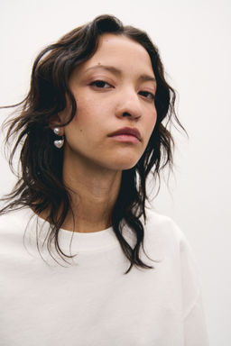 H&M - Women White Heart-Shaped Front And Back Earrings