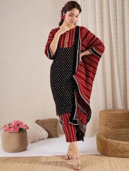 Gahan - Womens Black Printed Kurta with Pant & Dupatta
