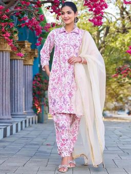 Gahan - Womens Pink Floral Printed Kurta with Salwar & Dupatta