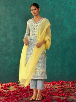 Gahan - Womens Yellow Printed Kurta with Pant & Dupatta