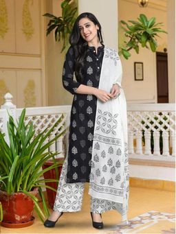 Gahan - Womens Black Floral Printed Kurta with Pant & Dupatta