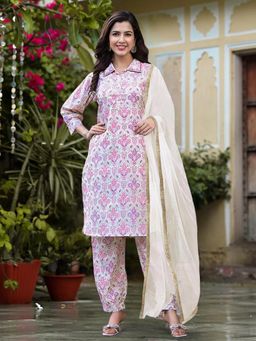 Gahan - Womens Pink Floral Printed Kurta with Salwar & Dupatta