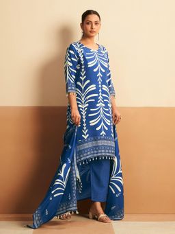 Gahan - Women Blue Printed Cotton Blend Kurta and Pant with Dupatta