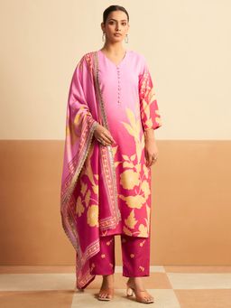Gahan - Women Pink Printed Cotton Blend Kurta and Pant with Dupatta